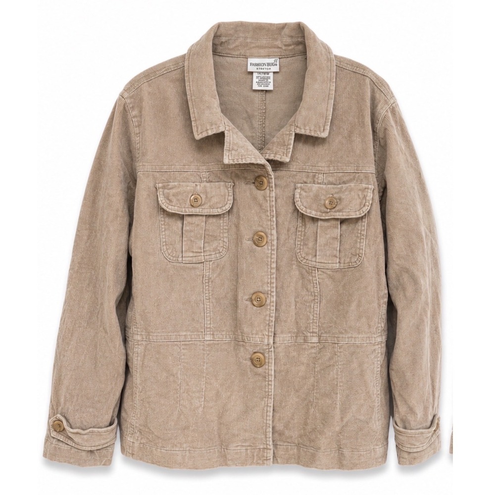 Fashion Bug Vintage Tan Corduroy Jacket Womens 14/16W Brown Y2K Utility Stretch